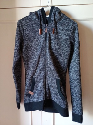 Jacket XS with fur hood like new, gray and white