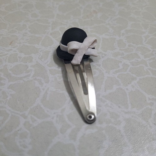 Black & White Hat Hair Clip handmade, like new