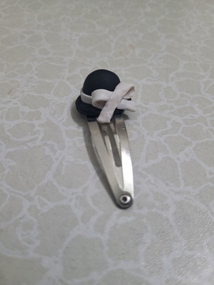 Black & White Hat Hair Clip handmade, like new