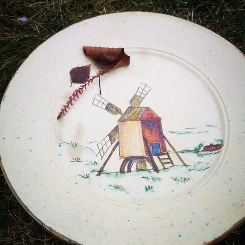Vintage ceramic platter used, handmade