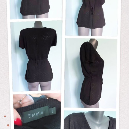 Estelle women's lace-look tunic blouse, black, organic cotton knit