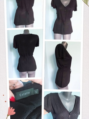 Estelle women's lace-look tunic blouse, black, organic cotton knit