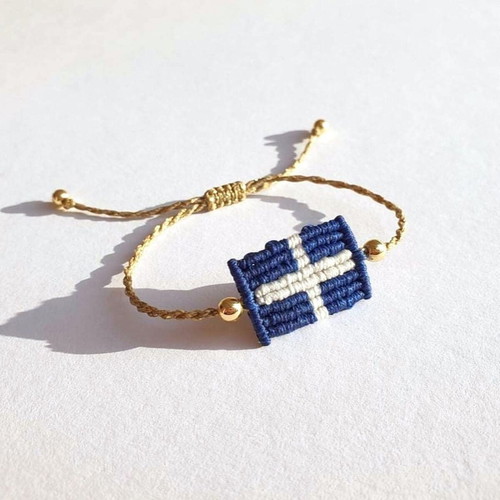 Anniversary bracelet Greek flag with hematite semi-precious stones new