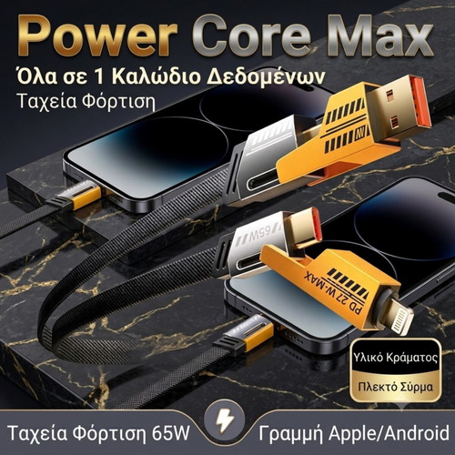 Power Core MAX 4-σε-1 καλώδιο ταχείας φόρτισης και μεταφοράς δεδομένων