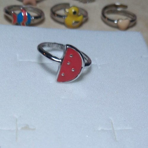 Silver 925° children's ring watermelon with enamel, new