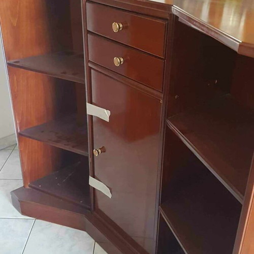 Handmade oak wood composition like new with built-in bar and lighting