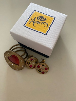 Arktos jewelry set earrings and adjustable ring like new, gold color