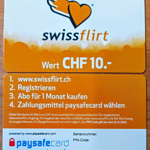 Paysafe Card Swiss Flirt new, value CHF 10