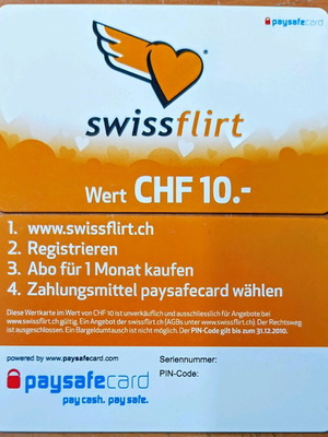 Paysafe card Swiss flirt new, value CHF 10