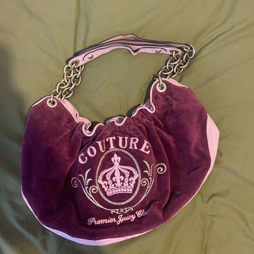 Juicy Couture vintage velour hobo bag like new, pink burgundy chain strap
