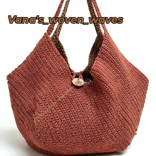 Handmade large shoulder bag terracotta, 100% cotton yarn