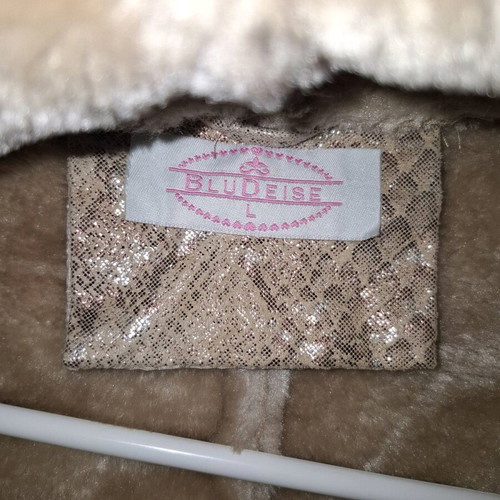 Jacket with hood made of faux fur new, beige and gold, L/M