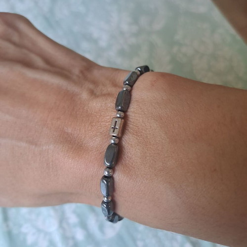 Hematite bracelet with cross design new