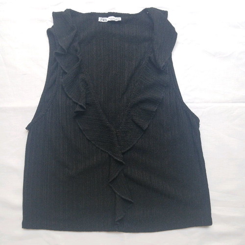 Zara Black Sleeveless Blouse with Ruffles Small like new