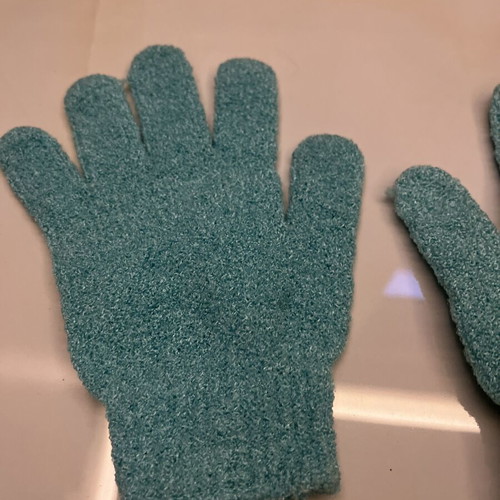 Turquoise body scrub gloves, one size, like new