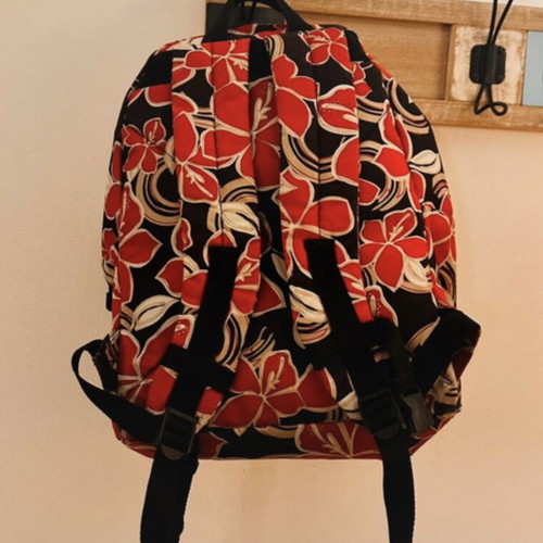 Floral backpack, black and red