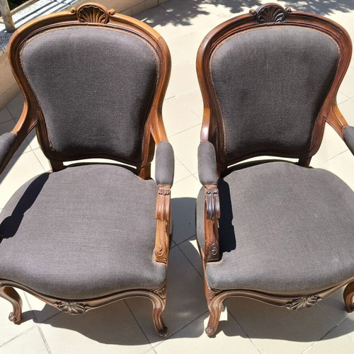 Louis Philippe Style Armchairs Set of 2 Restored Mahogany circa 1940–1960