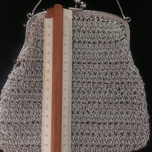 Vintage knitted small evening bag like new, silver
