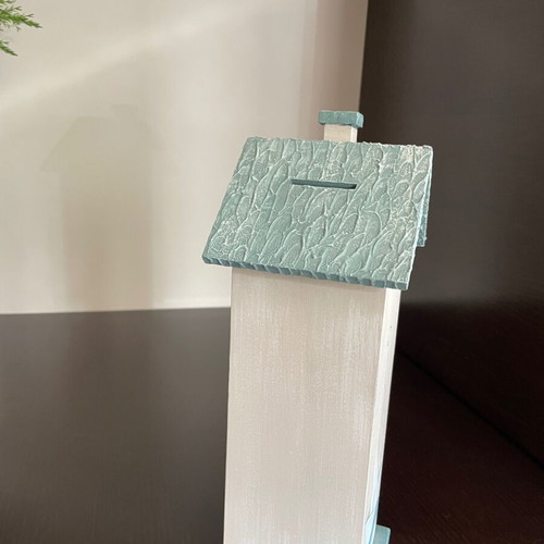 Wooden piggy bank new, hand-painted 10x10x30 cm