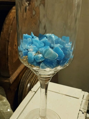 Glass vase in glass style with turquoise decorative stones like new