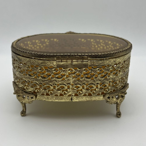 Vintage 1960s/70s Gold Plated Jewellery Box used with Cameo decoration