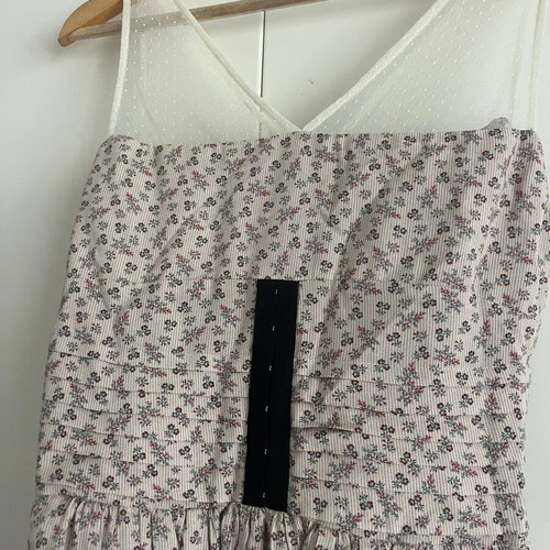 Sandro Floral Mini Dress with Dotted Tulle like new, gray and beige