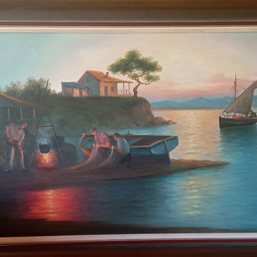 Ελαιογραφία Χρήστος Μπρικμαν σε καινούργιο, με μεγάλη κορνίζα 60x110