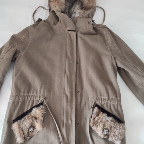 Rococo women's parka jacket khaki with natural fur and sequins