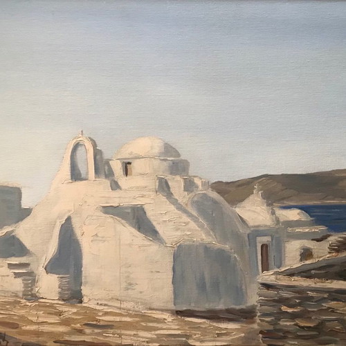 Painting by Nikos Bafaloukos oil on hardboard medium size
