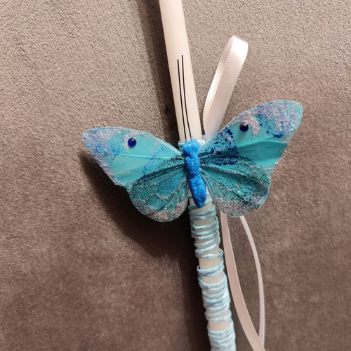 Blue Butterfly Candle with Glitter 37cm New