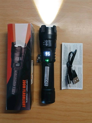 Rechargeable LED Handheld Flashlight with Battery Indicator and Zoom Function new