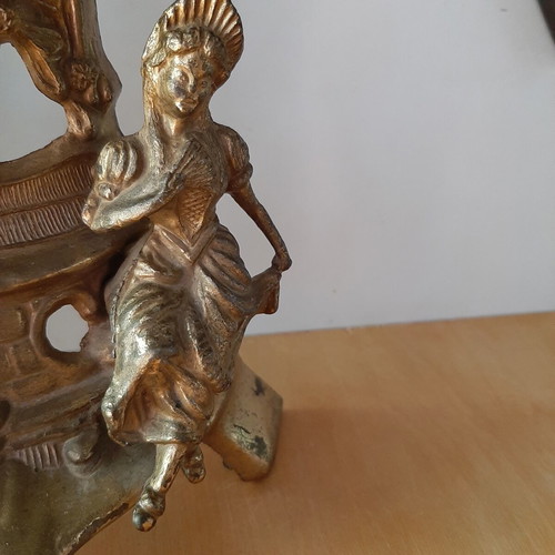 German brass clock baroque style used, 50-60s, large 40cm
