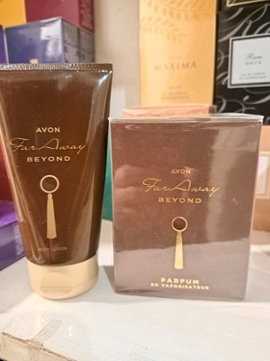Avon Far Away Beyond gift set with 150ml body lotion and 50ml perfume, new