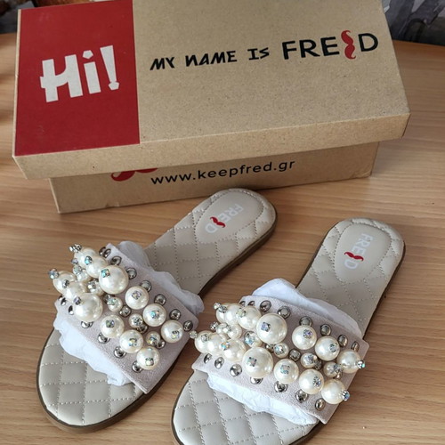 Keep Fred leather sandals with pearls and quilted details, new size 40