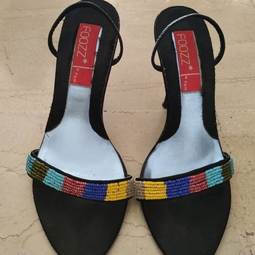 Sandals like new with colorful beads and thin 10 cm heel