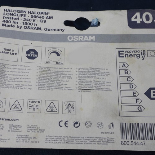 Halogen lamp G9 40W new, 460lm, 1500h