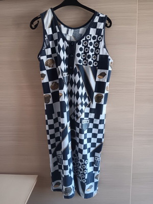 Women's dress used, white with dark blue and buttons