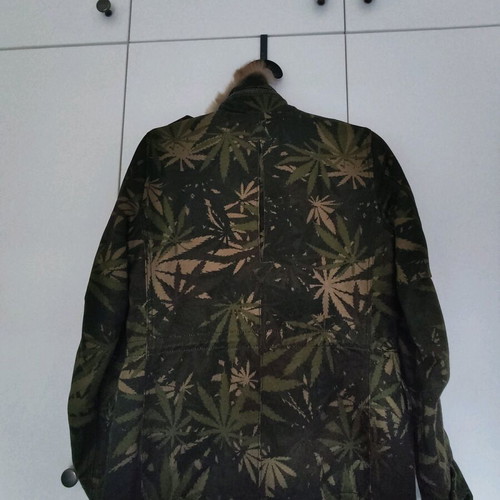 Cycle coat jacket used green khaki with natural fur collar