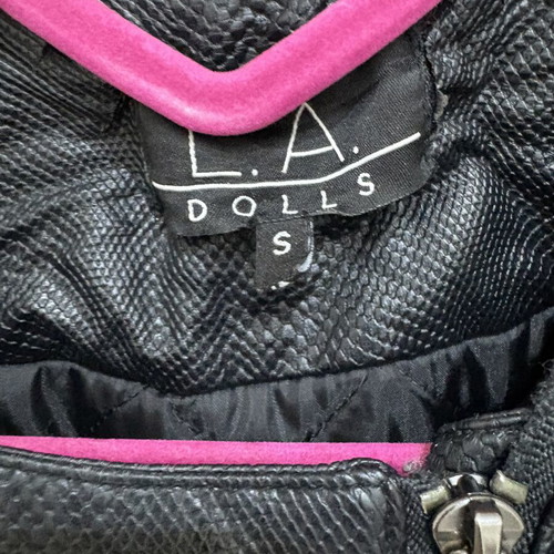Faux leather women's jacket used, size S, black, quilted lining