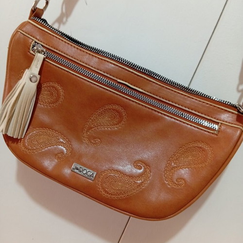 Leather shoulder bag with embossed paisley design, 28.5x15 cm