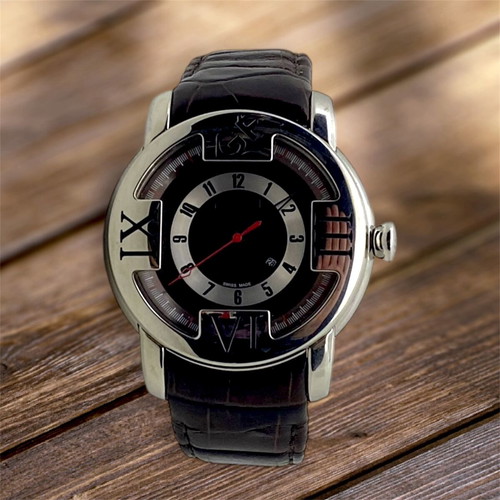 GF.FERRE 45mm watch used with sapphire crystal and leather strap