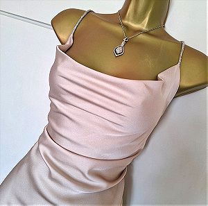 New with tags Izzy Italian designer satin diamanté strap champagne dress size S