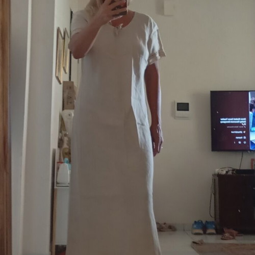 Linen women's dress XL, beige