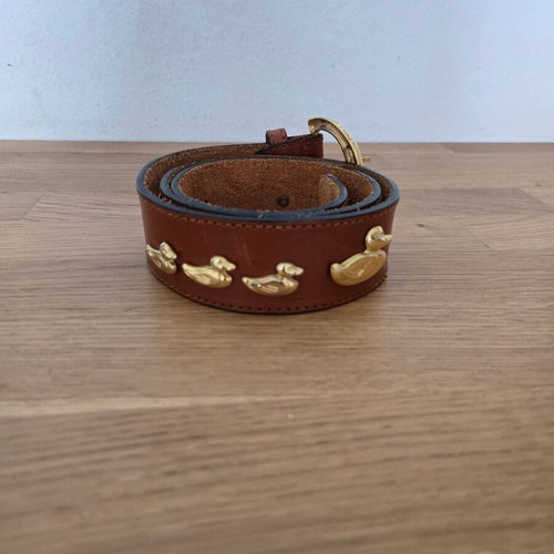 Leather belt like new with duck details brown and gold