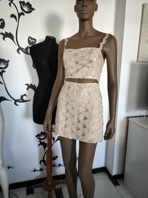 Σετ Crop top και φούστα δαντέλα nude χρυσό καινούριο από NIKI NIKOLAIDOU