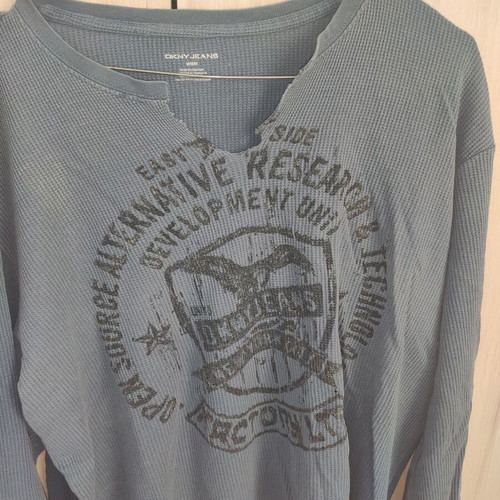 DKNY Jeans men's long-sleeve waffle knit shirt, grey-blue, sizes M-L