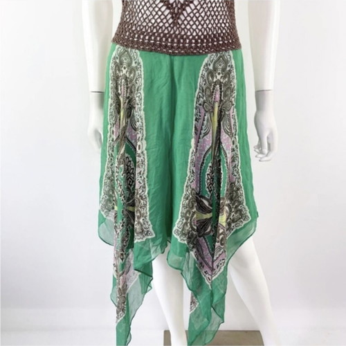 BCBGMaxAzria vintage silk dress, size S, brown and green