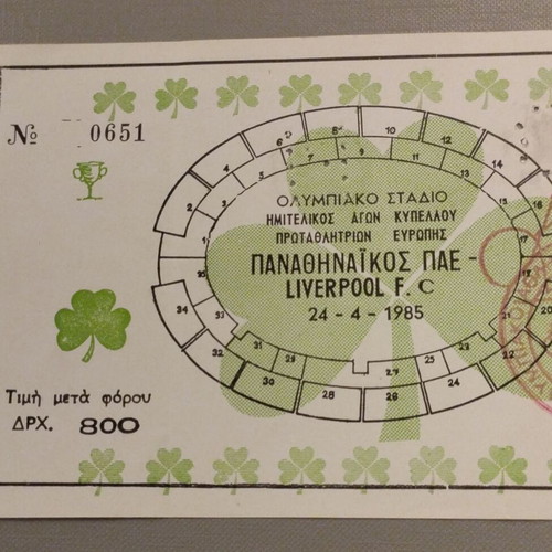 Panathinaikos vs Liverpool Ticket used, 1985 European Champions Cup Semifinal