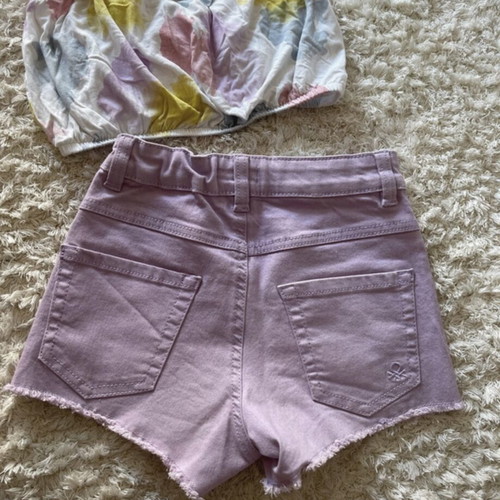 Benetton girls set like new, purple denim shorts with crop top 6-7 years
