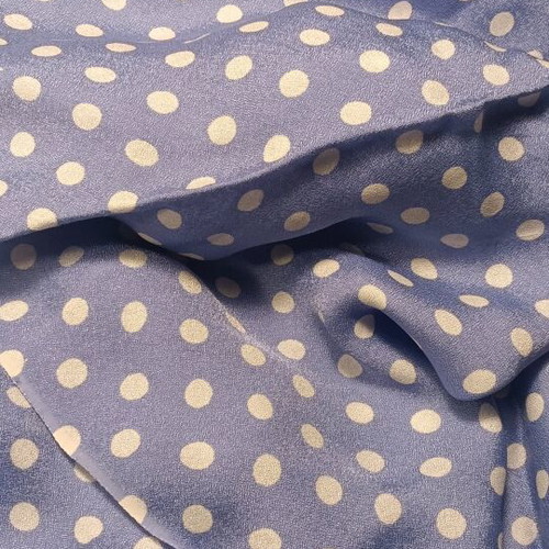 Polka dot georgette fabric like new, vintage purple-light blue with white dots